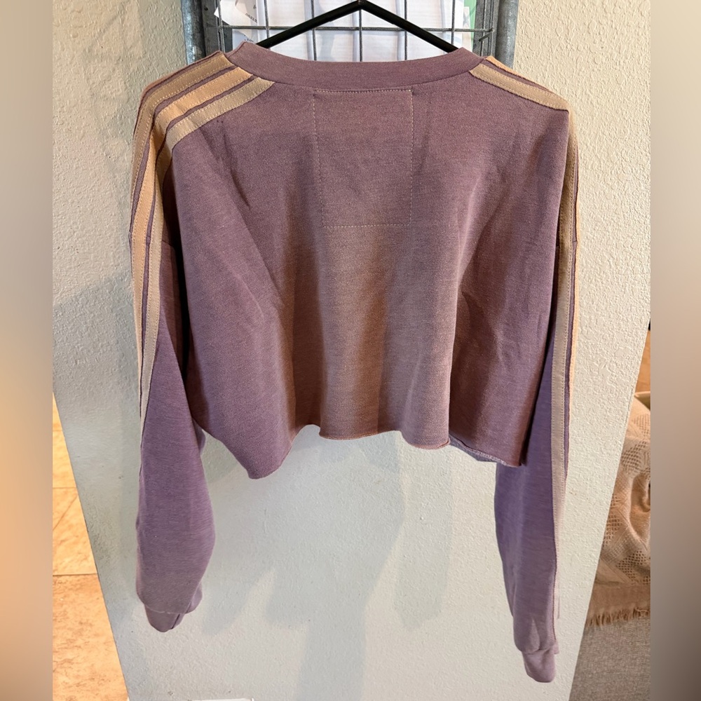 Aviator Nation CLASSIC STRIPE CROPPED CREW SWEATSHIRT RELAXED - FADED MOCHA - Picture 5 of 7